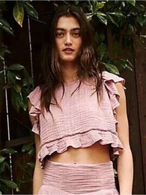 Free People Free-est Augusta Cropped Top Endless Summer Ruffle Solid SizeM $118